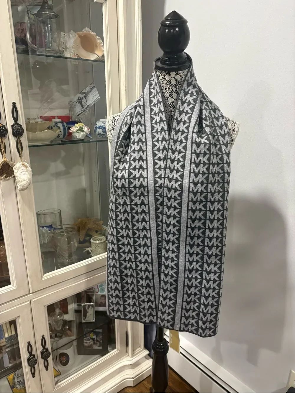 Michael Kors Gray and Dark Gray  MK Logo Knit Scarf